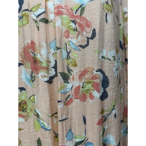 Hope & Harlow Women’s Size XL Peach Floral Top Gathered Neck Elastic Waist - Picture 8 of 13